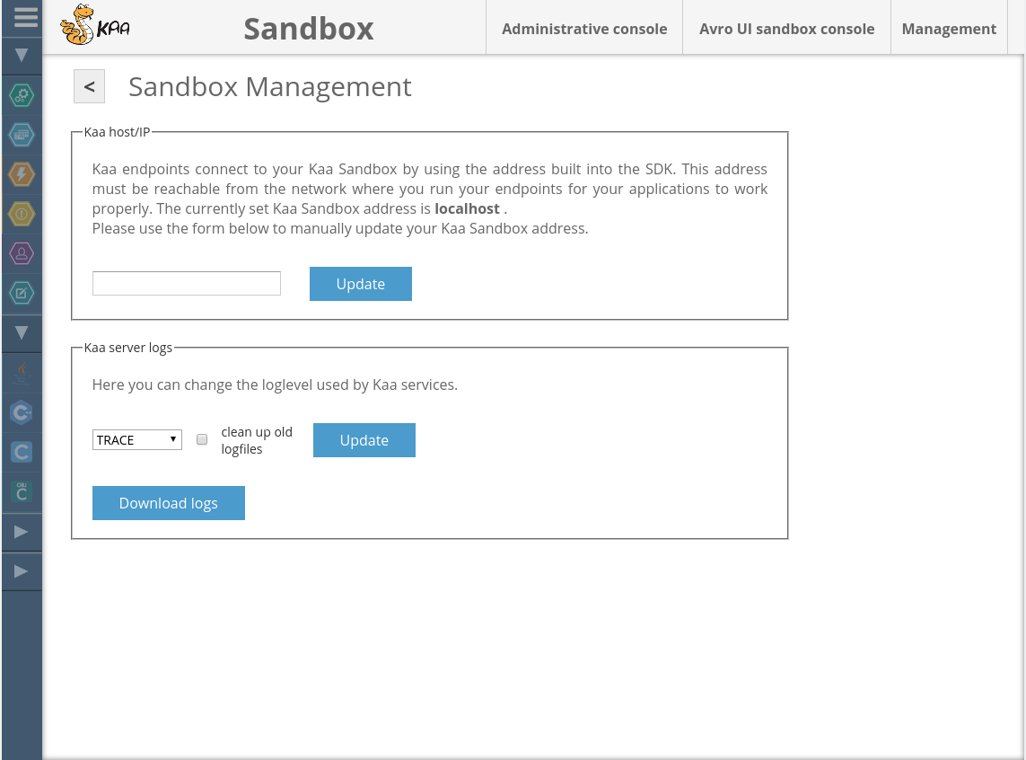Sandbox management tab