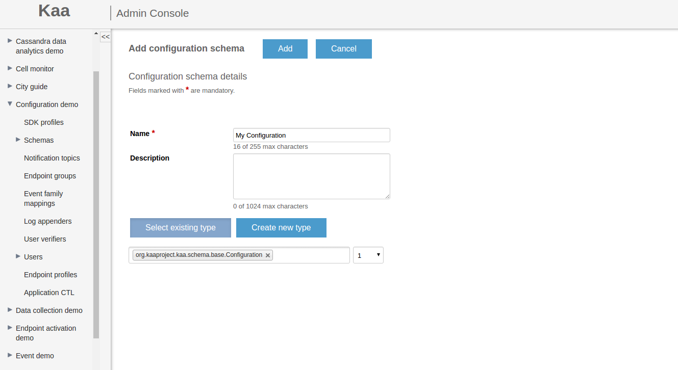 Adding configuration schema from Administration UI