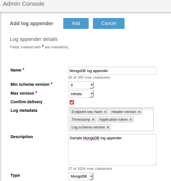 Add log appender in Admin UI