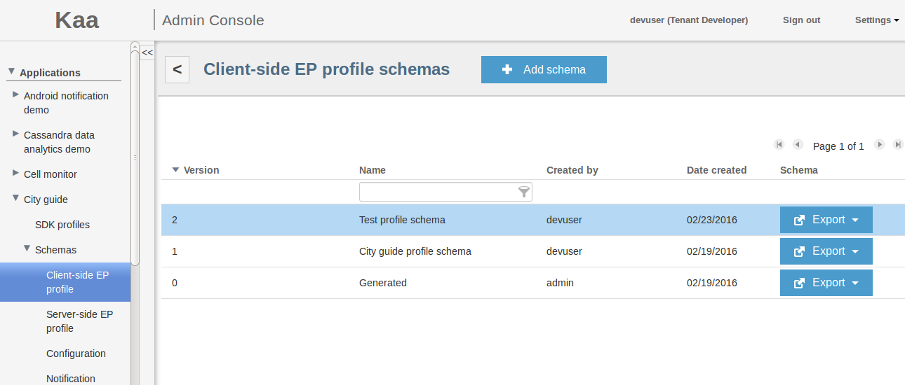 Endpoint profiles · Kaa